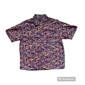 Polo Jeans Co Ralph Lauren Mens Shirt Blue Orange Fish Print Cotton L Fun Party